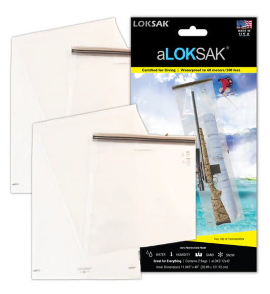 Two Loksak bags with a packaging label showing a sailboat on a white background.