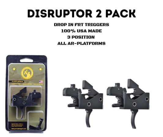 Two drop-in AR triggers with packaging labeled 'Disruptor 2 Pack' on a white background.