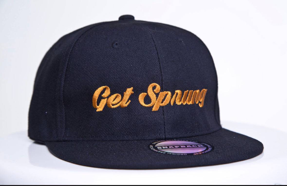 The “GET SPRUNG” black snap back Hat