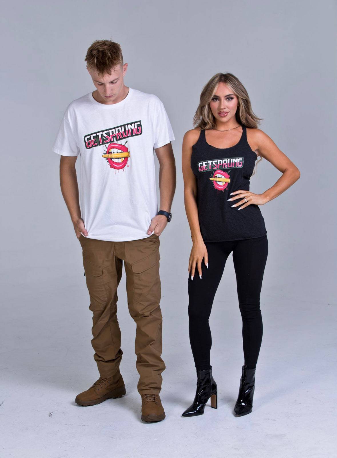 Unisex get sprung t-shirts with bullet lips 